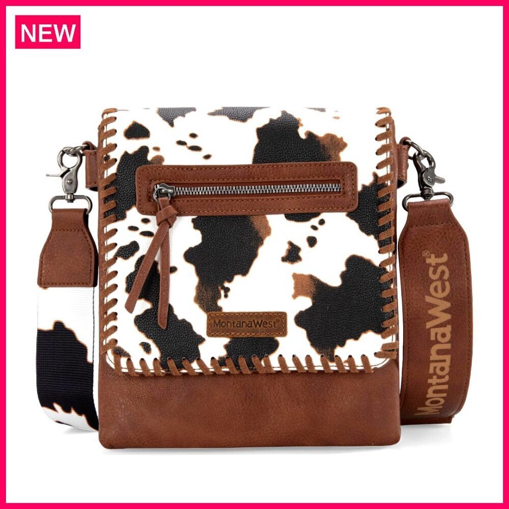 Vegan Leather Crossbody Bag with Dual Compartments Adjustable Strap